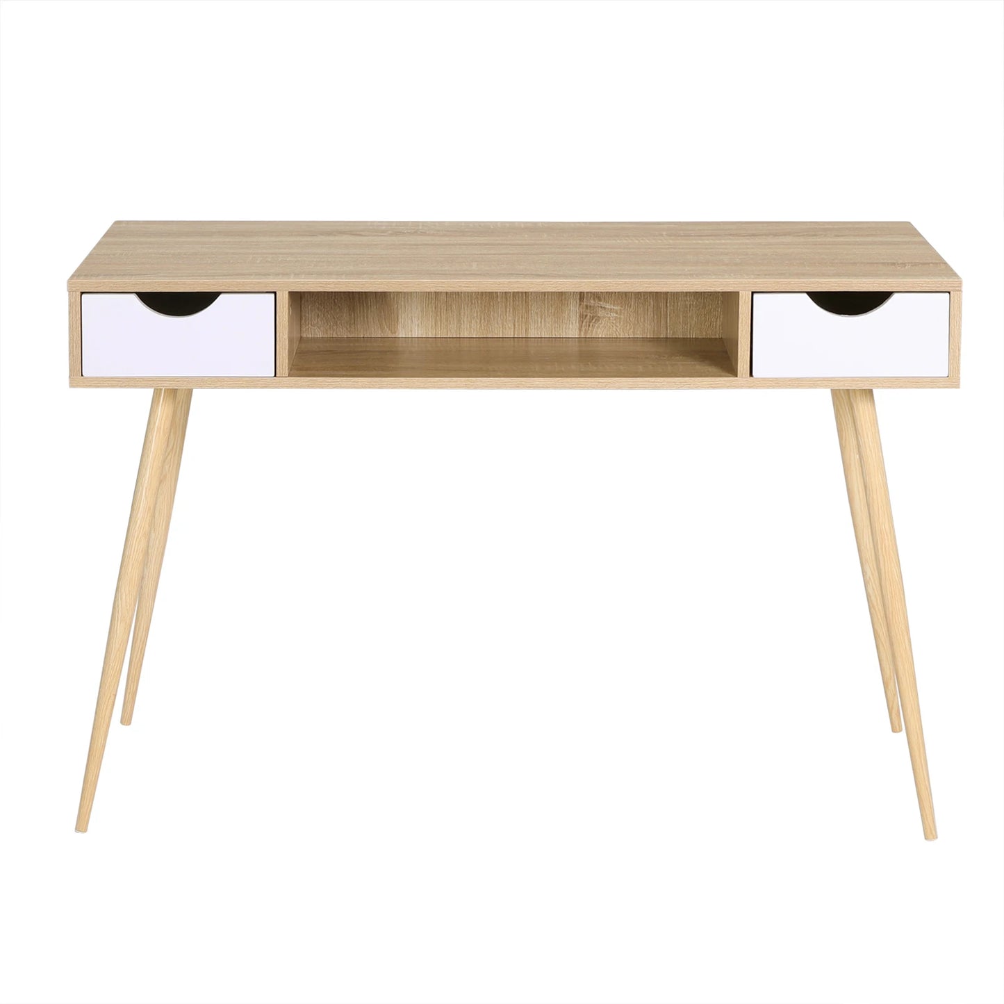 Bureau scandinave bois et blanc 120cm avec 2  tiroirs et une niche centrale