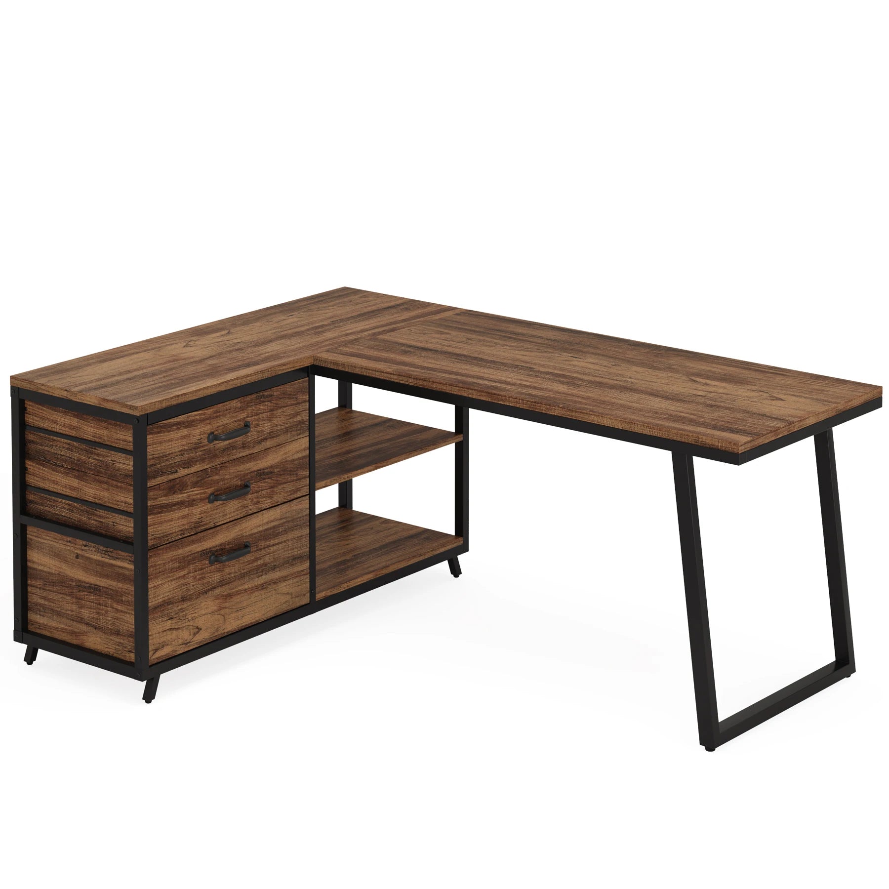 Bureau Droit Avec 3 Tiroirs – 170x80 Cm – Bois Marron – Porte Et étagère