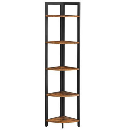 meuble gain de place coin de mur 5 niveaux noir et bois