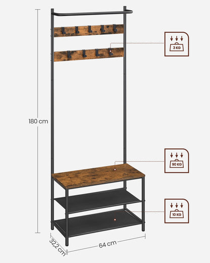 Meuble d'entrée avec porte manteau intégré et étagères style industriel