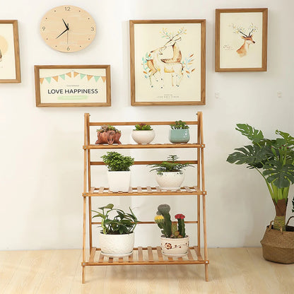 Etagère échelle pour plantes pliable à 3 niveaux en bambou