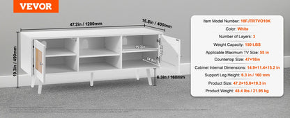 Meuble tv sur pieds bois et rotin 140cm