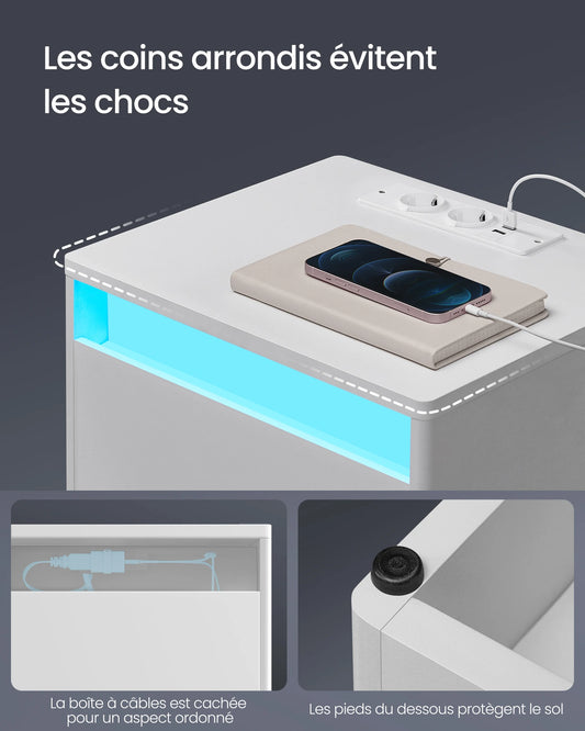 Meuble de chevet lumineux en bois avec niche et tiroir