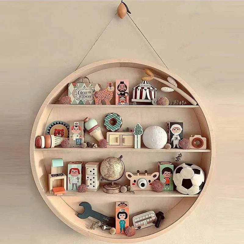 etagere ronde murale en bois suspendue décorative enfant