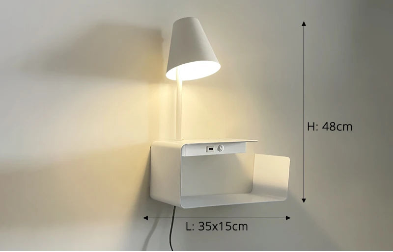 Etagère murale chevet avec lampe intégrée