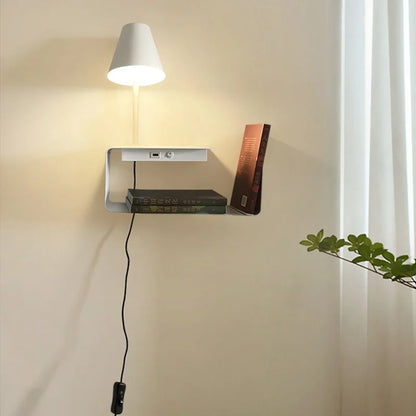 Etagère murale chevet avec lampe intégrée