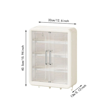 Armoire murale plastique 40cm de hauteur à portes transparentes et supports serviettes salle de bain