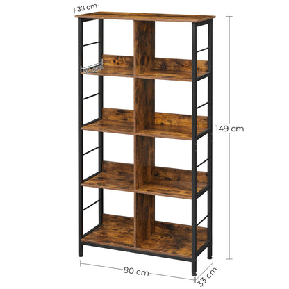 Meuble bibliothèque industrielle sur pieds à 8 compartiments 80 x 33 x 150 cm