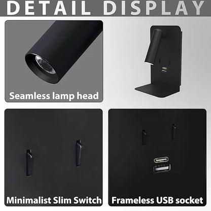 Etagère lumineuse led chambre verticale liseuse  en métal avec port usb