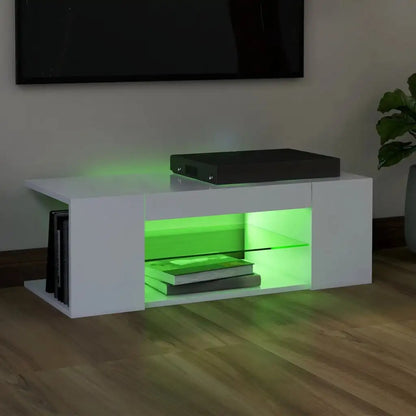 Meuble tv blanc 90cm rétroéclairé avec étagère en verre