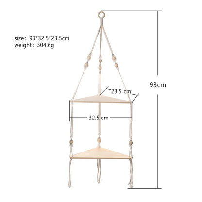 Etagère suspendue macramé corde et bois clair