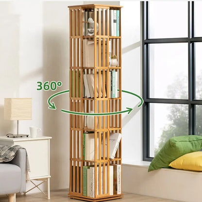 Bibliothèque colonne bois rotative carré