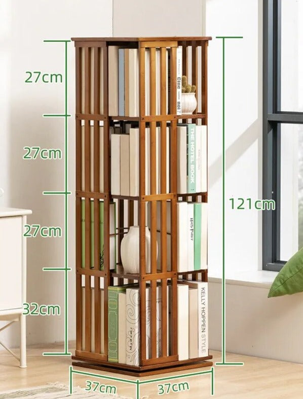 Bibliothèque colonne bois rotative 4 cases