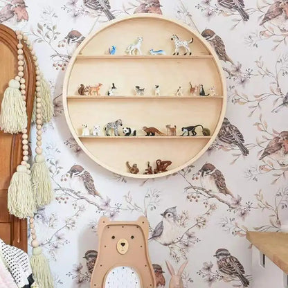 etagere ronde murale en bois suspendue décorative vintage