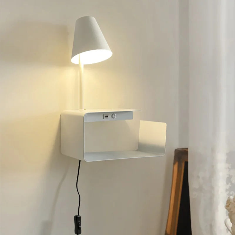 Etagère murale chevet avec lampe intégrée