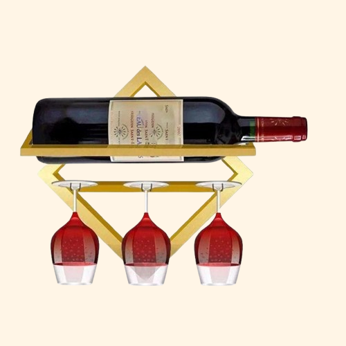 Étagère murale à vin en métal or avec support losange