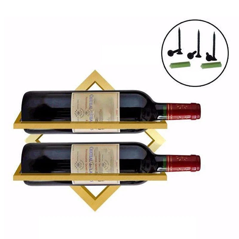 Étagère murale à vin en métal or sans rangement verre intégré 